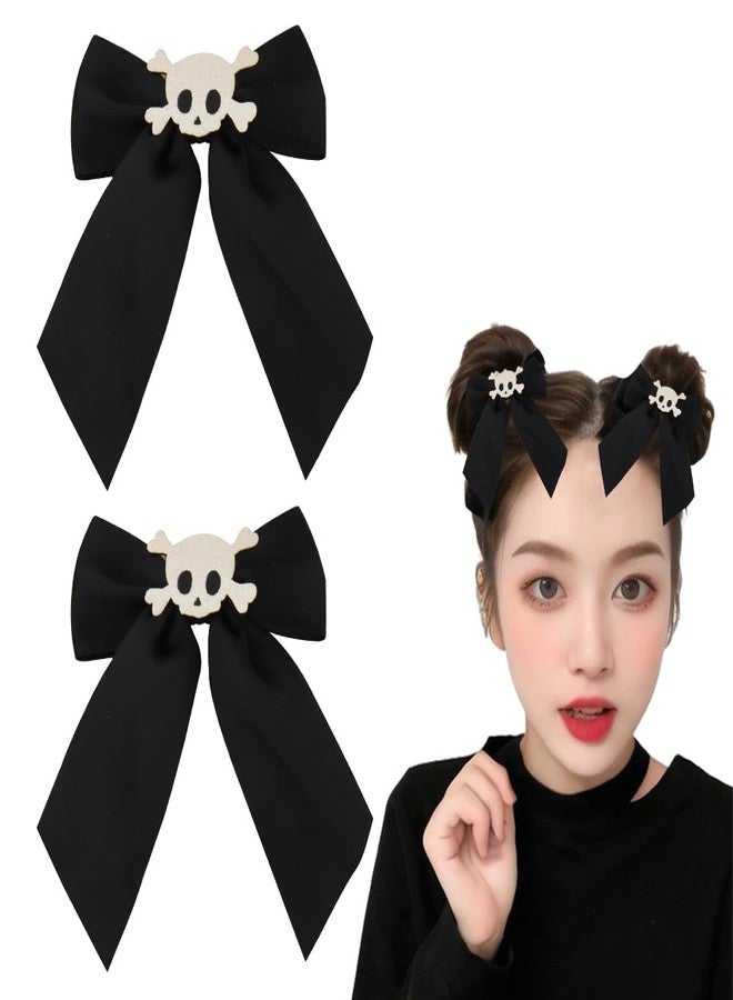 Yreamont Halloween Hair Bow Clips Skull Hair Clip for Women Girls Halloween Costume Accessories for Girls Skeleton Hair Clip Gothic Hair Accessories for Women Cosplay Hair Accessories 2PCS - Image 1